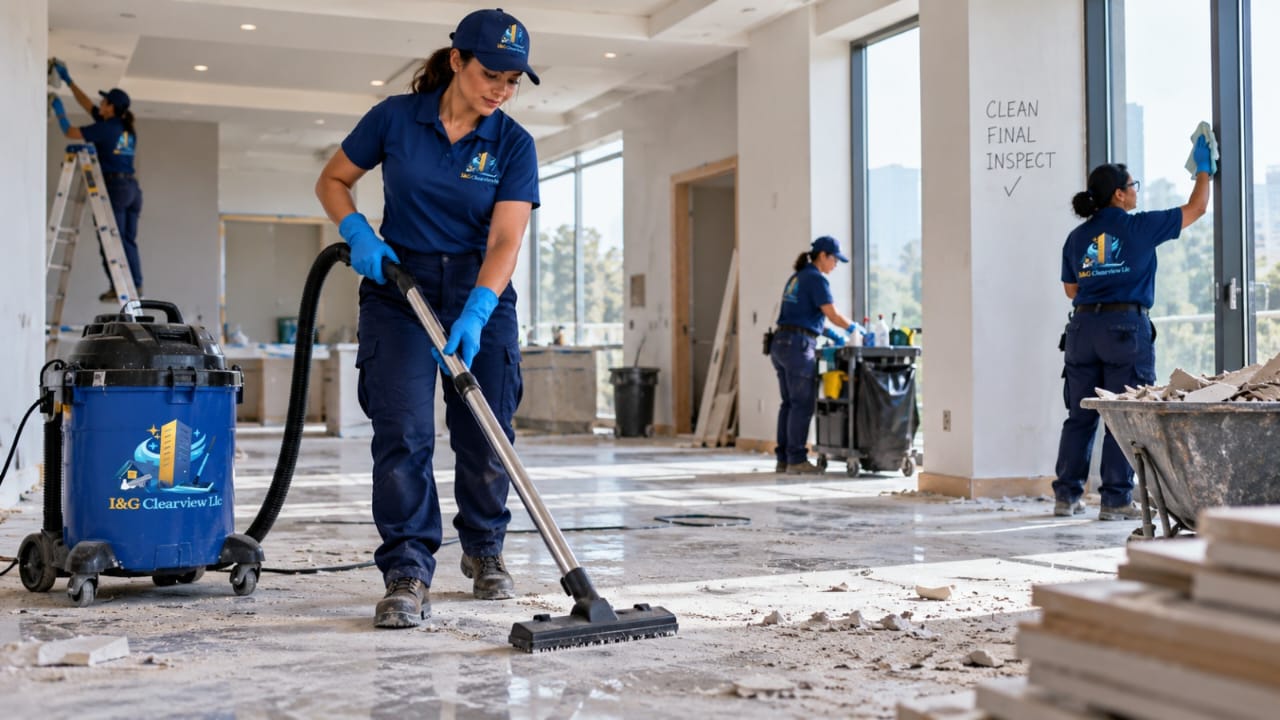 I&G Clearview post-construction cleaning team at work